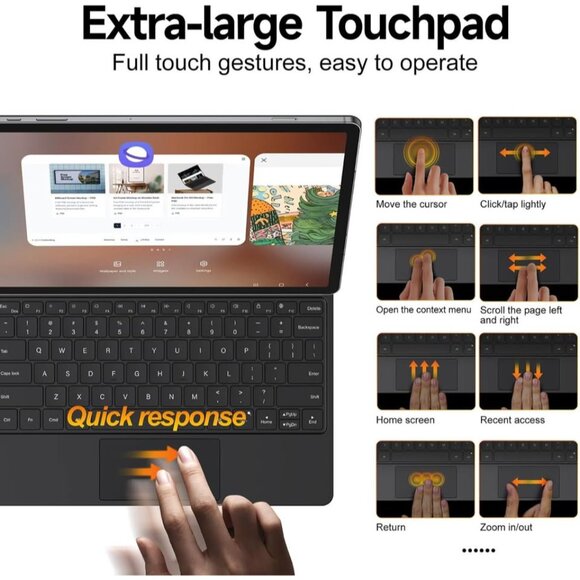 Black Keyboard Case for Samsung Galaxy Tab S7+/S7 FE/S8+/S9+/S9 FE+/S10+ 12.4" - Picture 7 of 8